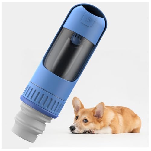 Hunde Trinkflasche, 350 ml Hundetrinkflasche mit 150 ml Hundefutter Becher Wassertränke Hund Unterwegs für Täglich Spazieren Gehen Reisen Campen,Blue von MeLtor