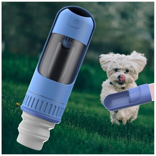 Hunde Trinkflasche to Go, 2in1 Hundetrinkflasche, 350ml mit 150ml Futterbeutel Hund Wasser Flasche für Hundereisen im Freien, Training und Andere Outdoor-Aktivitäten,Blue von MeLtor