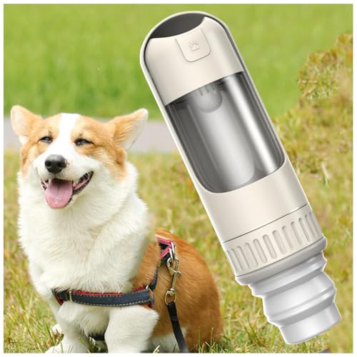 Hunde Trinkflasche to Go, 2in1 Hundetrinkflasche, 350ml mit 150ml Futterbeutel Reise Trinkflasche Hund für Große Kleine Hunde Leckdichte Wasserflasche,White von MeLtor