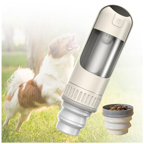 Hunde Trinkflasche to Go, 2in1 Hundetrinkflasche, 350ml mit 150ml Futterbeutel Reise Trinkflasche Hund für Wandern, Reisen mit Haustieren,White von MeLtor