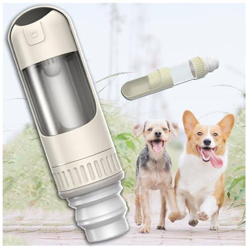 Hunde Trinkflasche to Go, 2in1 unterwegs, 350ml mit 150g Falten Futterbehälter Hundewasserflaschen Zum Spazierengehen für Hundereisen im Freien, Training und Andere Outdoor-Aktivitäten,White von MeLtor