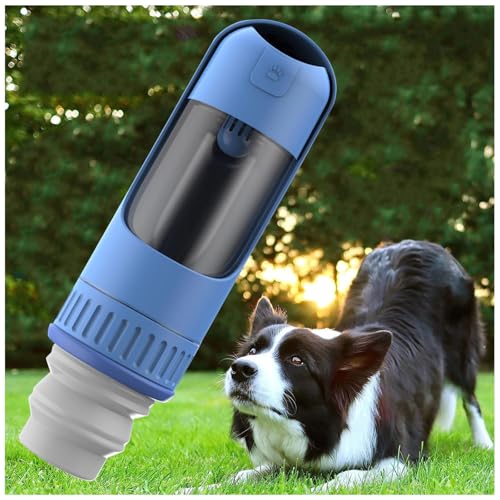 Hunde Trinkflasche to Go, 350 ml Hundetrinkflasche mit 150 ml Hundefutter Becher Dog Bottle für Große Kleine Hunde Leckdichte Wasserflasche,Blue von MeLtor