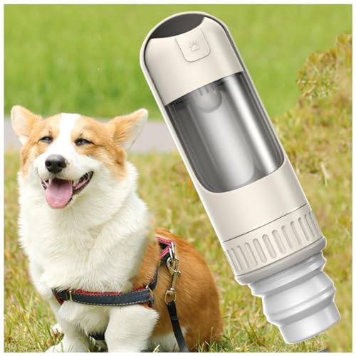 Hunde Trinkflasche to Go, 350 ml Hundetrinkflasche mit 150 ml Hundefutter Becher Hunde-Trinkflasche für Hundereisen im Freien, Training und Andere Outdoor-Aktivitäten,White von MeLtor