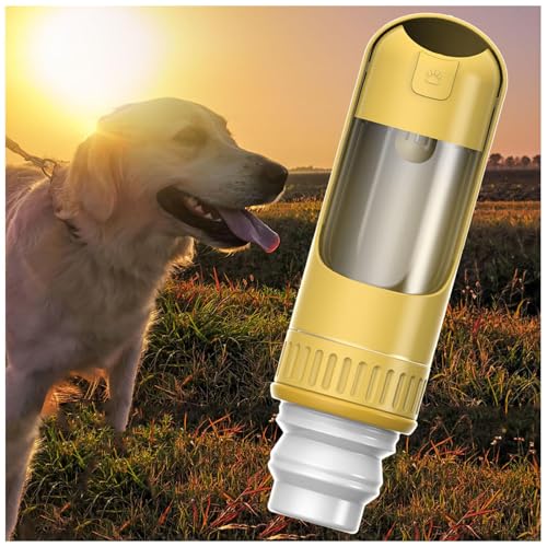 Hunde Trinkflasche to Go, 350 ml Hundetrinkflasche mit 150 ml Hundefutter Becher Trinkflasche Unterwegs Hund für Wandern, Reisen mit Haustieren,Yellow von MeLtor