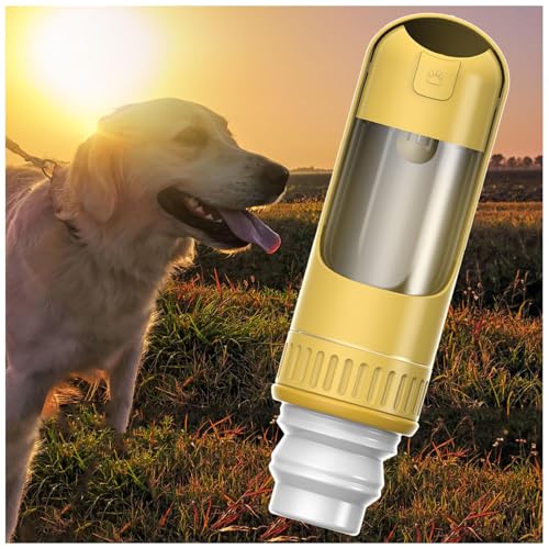 Hunde Trinkflasche to Go, 350 ml Hundetrinkflasche mit 150 ml Hundefutter Becher Wasserflaschen Für Hunde für Große Kleine Hunde Leckdichte Wasserflasche,Yellow von MeLtor