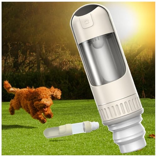 Hundeflasche Unterwegs, 2in1 Hundetrinkflasche, 350ml mit 150ml Futterbeutel Hundetrinkflasche für Große Kleine Hunde Leckdichte Wasserflasche,White von MeLtor