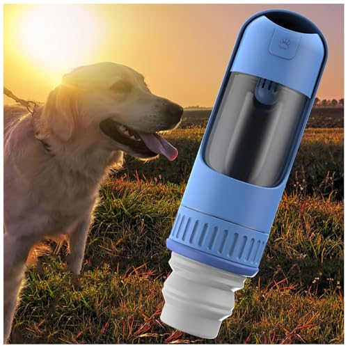 Hundeflasche Unterwegs, 2in1 Hundetrinkflasche, 350ml mit 150ml Futterbeutel Hundetrinkflasche für Hundereisen im Freien, Training und Andere Outdoor-Aktivitäten,Blue von MeLtor