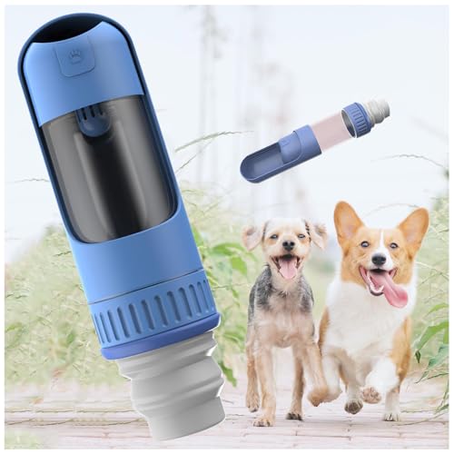 Hundeflasche Unterwegs, 2in1 Hundetrinkflasche, 350ml mit 150ml Futterbeutel Hundewasserflasche Für Unterwegs für Große Kleine Hunde Leckdichte Wasserflasche,Blue von MeLtor