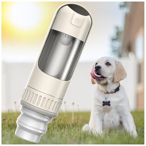 Hundeflasche Unterwegs, 2in1 Hundetrinkflasche, 350ml mit 150ml Futterbeutel Hundewasserflaschen Zum Spazierengehen für Täglich Spazieren Gehen Reisen Campen,White von MeLtor