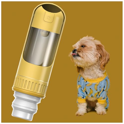 Hundeflasche Unterwegs, 2in1 Hundetrinkflasche, 350ml mit 150ml Futterbeutel Reise Wasserflasche Hund für Große Kleine Hunde Leckdichte Wasserflasche,Yellow von MeLtor