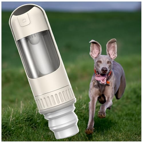 Hundeflasche Unterwegs, 2in1 unterwegs, 350ml mit 150g Falten Futterbehälter Wasserflasche Für Hunde für Große Kleine Hunde Leckdichte Wasserflasche,White von MeLtor