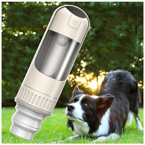 Hundeflasche Unterwegs, 350 ml Hundetrinkflasche mit 150 ml Hundefutter Becher Dog Bottle für Hundereisen im Freien, Training und Andere Outdoor-Aktivitäten,White von MeLtor