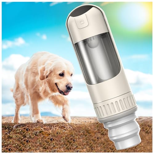 Hundeflasche Unterwegs, 350 ml Hundetrinkflasche mit 150 ml Hundefutter Becher Trinkflaschen Für Hunde für Große Kleine Hunde Leckdichte Wasserflasche,White von MeLtor