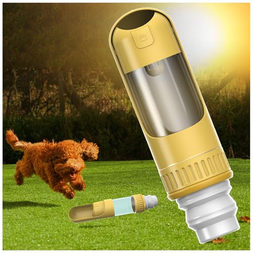 Hundetrinkflasche Für Unterwegs, 2in1 Hundetrinkflasche, 350ml mit 150ml Futterbeutel Hund Reisetrinkflasche für Täglich Spazieren Gehen Reisen Campen,Yellow von MeLtor