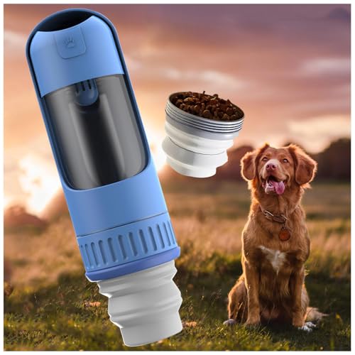 Hundetrinkflasche Für Unterwegs, 2in1 Hundetrinkflasche, 350ml mit 150ml Futterbeutel Hundewasserflasche Für Unterwegs für Täglich Spazieren Gehen Reisen Campen,Blue von MeLtor