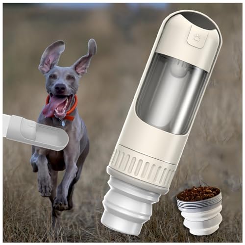 Hundetrinkflasche Für Unterwegs, 350 ml Hundetrinkflasche mit 150 ml Hundefutter Becher Hund Trinkflasche für Wandern, Reisen mit Haustieren,White von MeLtor