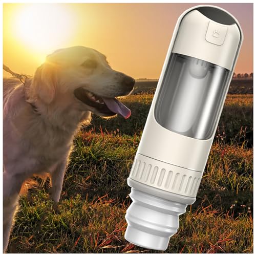 Hundetrinkflasche Für Unterwegs, 350 ml Hundetrinkflasche mit 150 ml Hundefutter Becher Hunde Unterwegs Zubehör für Hundereisen im Freien, Training und Andere Outdoor-Aktivitäten,White von MeLtor