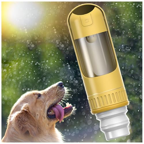 Hundetrinkflasche Für Unterwegs, 350 ml Hundetrinkflasche mit 150 ml Hundefutter Becher Trinkflasch Hund für Große Kleine Hunde Leckdichte Wasserflasche,Yellow von MeLtor