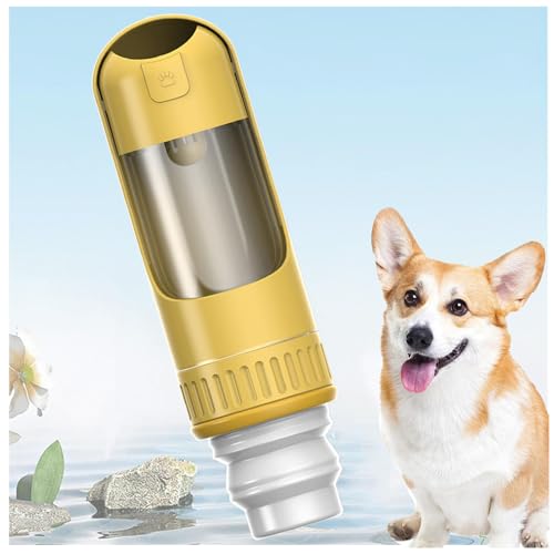 Hundetrinkflasche Für Unterwegs, 350 ml Hundetrinkflasche mit 150 ml Hundefutter Becher Trinkflasche Für Hunde für Hundereisen im Freien, Training und Andere Outdoor-Aktivitäten,Yellow von MeLtor