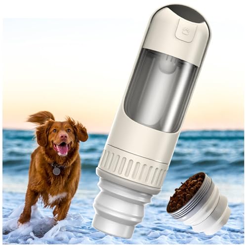 Trinkflasche Für Hunde, 2in1 Hundetrinkflasche, 350ml mit 150ml Futterbeutel Hund Trinkflasche Unterwegs für Täglich Spazieren Gehen Reisen Campen,White von MeLtor