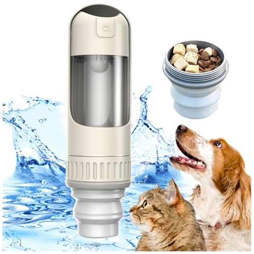 Trinkflasche Für Hunde, 2in1 Hundetrinkflasche, 350ml mit 150ml Futterbeutel Hund Unterwegs Trinken für Große Kleine Hunde Leckdichte Wasserflasche,White von MeLtor