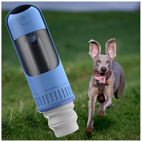 Trinkflasche Für Hunde, 2in1 Hundetrinkflasche, 350ml mit 150ml Futterbeutel Trinkgefäß Hund Unterwegs für Wandern, Reisen mit Haustieren,Blue von MeLtor