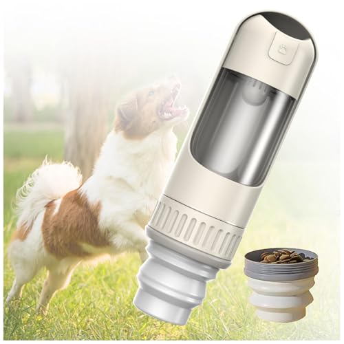 Trinkflasche Für Hunde, 350 ml Hundetrinkflasche mit 150 ml Hundefutter Becher Dog Bottle für Wandern, Reisen mit Haustieren,White von MeLtor