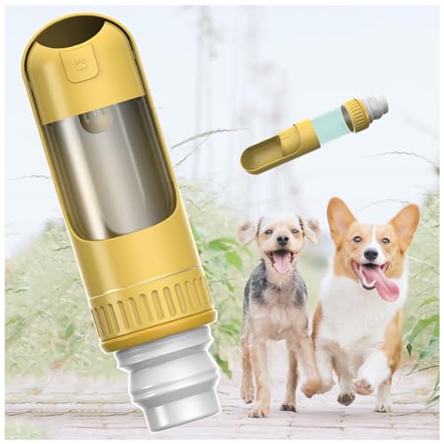 Trinkflasche Für Hunde, 350 ml Hundetrinkflasche mit 150 ml Hundefutter Becher Doggy Bottle für Große Kleine Hunde Leckdichte Wasserflasche,Yellow von MeLtor