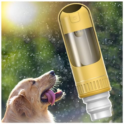 Trinkflasche Hund, 2in1 unterwegs, 350ml mit 150g Falten Futterbehälter Hund Reisetrinkflasche für Täglich Spazieren Gehen Reisen Campen,Yellow von MeLtor