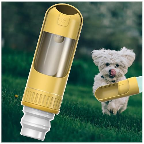 Trinkflasche Hund, 2in1 unterwegs, 350ml mit 150g Falten Futterbehälter Trinkflasche Hund für Hundereisen im Freien, Training und Andere Outdoor-Aktivitäten,Yellow von MeLtor