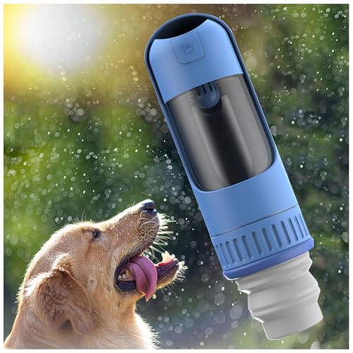 Trinkflasche Hund, 350 ml Hundetrinkflasche mit 150 ml Hundefutter Becher Hunde Reise Wasserflasche für Große Kleine Hunde Leckdichte Wasserflasche,Blue von MeLtor