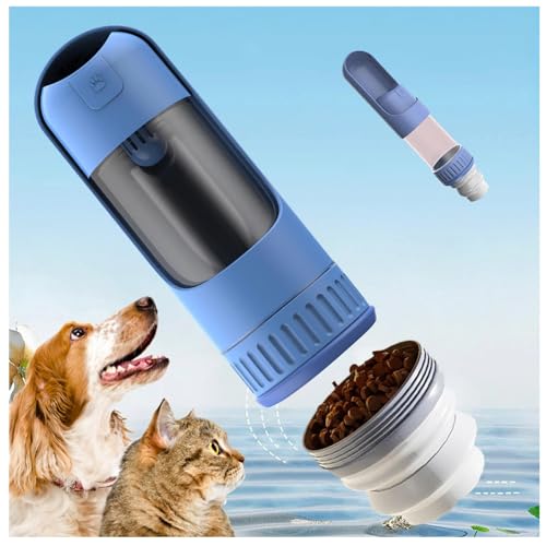 Trinkflasche Hund, 350 ml Hundetrinkflasche mit 150 ml Hundefutter Becher Trinkflasche Fuer Hunde für Wandern, Reisen mit Haustieren,Blue von MeLtor