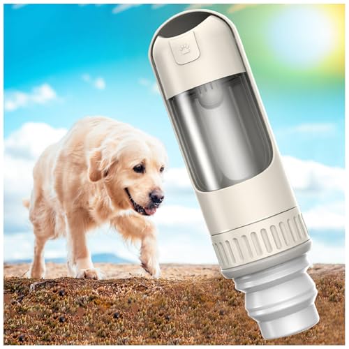 Trinkflasche Hund Unterwegs, 2in1 Hundetrinkflasche, 350ml mit 150ml Futterbeutel Trinkflasche Hunde Für Unterwegs für Täglich Spazieren Gehen Reisen Campen,White von MeLtor