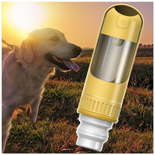 Trinkflasche Hund Unterwegs, 2in1 unterwegs, 350ml mit 150g Falten Futterbehälter Dog Water Bottle für Täglich Spazieren Gehen Reisen Campen,Yellow von MeLtor