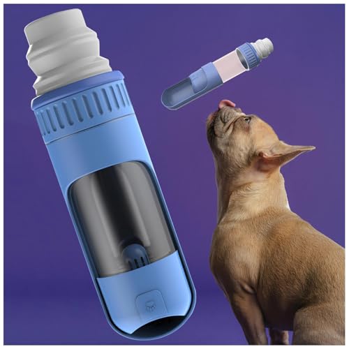 Trinkflasche Hund Unterwegs, 2in1 unterwegs, 350ml mit 150g Falten Futterbehälter Reise Trinkflasche Hunde für Täglich Spazieren Gehen Reisen Campen,Blue von MeLtor