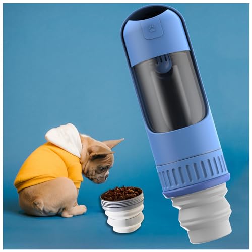 Trinkflasche Hund Unterwegs, 350 ml Hundetrinkflasche mit 150 ml Hundefutter Becher Trinkflasche Für Hunde Für Unterwegs für Täglich Spazieren Gehen Reisen Campen,Blue von MeLtor