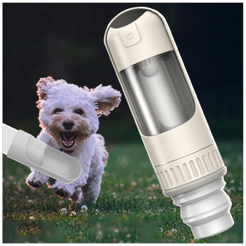 Trinkflasche Hunde Für Unterwegs, 350 ml Hundetrinkflasche mit 150 ml Hundefutter Becher Hundewasserflasche für Wandern, Reisen mit Haustieren,White von MeLtor