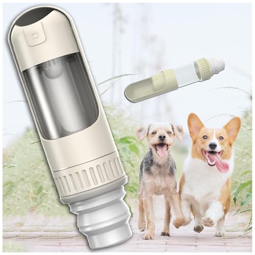 Trinkflasche Hunde Für Unterwegs, 350 ml Hundetrinkflasche mit 150 ml Hundefutter Becher Wassertränke Hund Unterwegs für Hundereisen im Freien, Training und Andere Outdoor-Aktivitäten,White von MeLtor