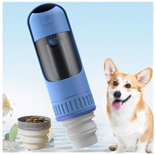 Wasserflasche Hund, 2in1 Hundetrinkflasche, 350ml mit 150ml Futterbeutel Hund Trinkflasche Unterwegs für Täglich Spazieren Gehen Reisen Campen,Blue von MeLtor