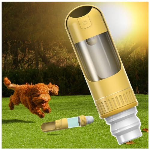 Wasserflasche Hund, 350 ml Hundetrinkflasche mit 150 ml Hundefutter Becher Reise Trinkflasche Hunde für Täglich Spazieren Gehen Reisen Campen,Yellow von MeLtor