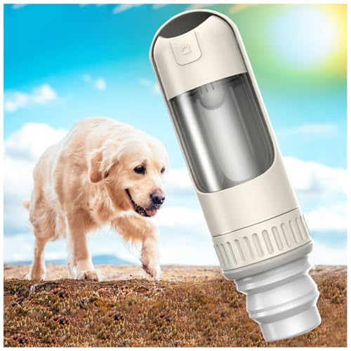 Wasserflasche Hund, 350 ml Hundetrinkflasche mit 150 ml Hundefutter Becher Wasserflasche Hund für Große Kleine Hunde Leckdichte Wasserflasche,White von MeLtor