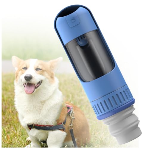 Wasserflasche Hunde Für Unterwegs, 2in1 Hundetrinkflasche, 350ml mit 150ml Futterbeutel Wasserflasche Hund für Große Kleine Hunde Leckdichte Wasserflasche,Blue von MeLtor
