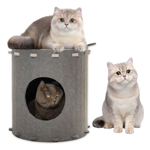 Cola Katzenhöhle Filz, 2 Etagen Katzenhaus aus Filz, Katzenbett, Katzenhöhle für Katzen, 42 x 41 x 41cm, Katzen Haus für Mietze Katzen zum Schlafen, Verstecken und Toben (Grau) von MeYuxg