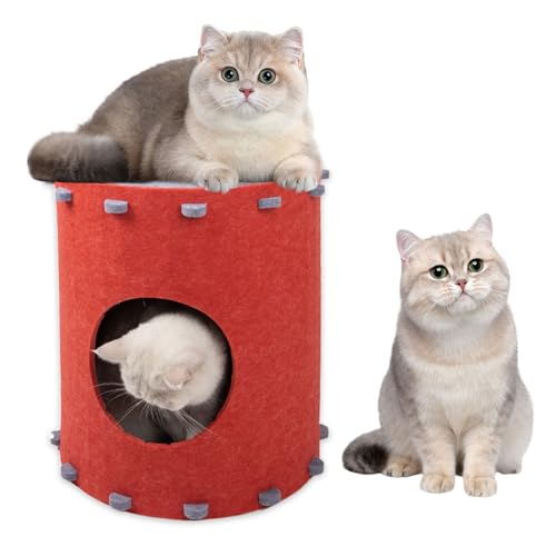 Cola Katzenhöhle Filz, 2 Etagen Katzenhaus aus Filz, Katzenbett, Katzenhöhle für Katzen, 42 x 41 x 41cm, Katzen Haus für Mietze Katzen zum Schlafen, Verstecken und Toben von MeYuxg