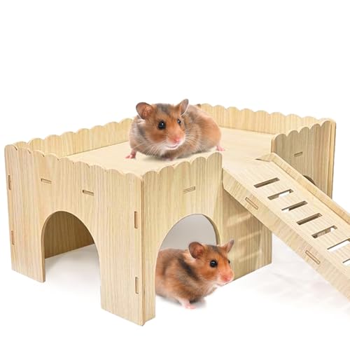 Großes Meerschweinchenhaus aus Holz, 4 Eingänge, Kleintierhaus, Betthütte, Lebensräume mit Treppe für Hamster, Hasen, Chinchillas, Igel, Spielverstecken von MeYuxg