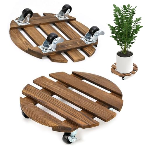 MeYuxg 2 x Pflanzenroller, Rollbrett Pflanzen 30 x 30 cm x 6,5 cm runder Topfroller für Drinnen und Draußen, Rollbrett für Pflanzen, Blumentopf, Blumentopf-Untersetzer mit Rollen von MeYuxg