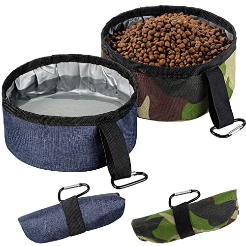 2 Stück tragbare Hundenäpfe Faltbarer Reise-Hundenapf Tragbarer Hundenapf Wasser und Futternäpfe Haustier Wanderzubehör für kleine und große Hunde, 1,360 ml (Camo Green, Dark Blue, Multi Pattern) von Meanplan