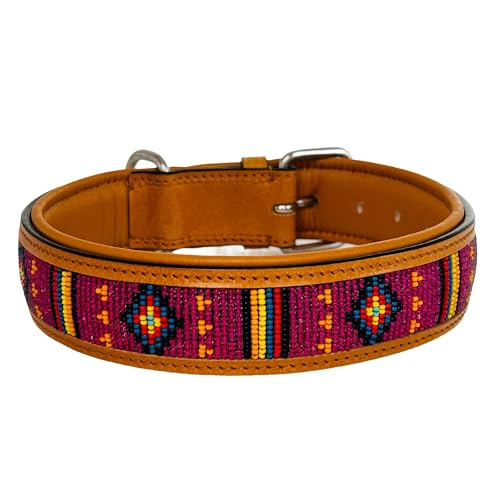 Hundehalsband African SUN, XL - 65cm handgefertigt, Naturleder gepolstert, innen Nappaleder beige, L/B/H: 65 x 3,8 x 0,8cm - kay-line Collection von MediMuc