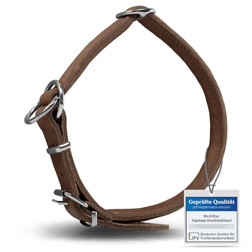 Rund & Weich - Zugstopp Hundehalsband Braun M - 50cm mit Verstellbarer Schnalle und eingearbeitetem stabilem Kern, Lederhalsband mit Zugbegrenzung, Zugstopper fellschonend, Rindsleder von MediMuc