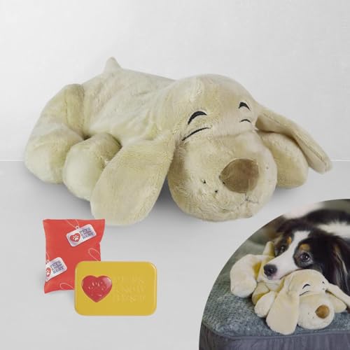 Mediashop Huggie Pup - beruhigende Hunde Kuscheltier mit Herzschlag & Wärmekissen - Plüschtier für Hunde mit Timerfunktion - Stofftier maschinenwaschbar - Hundespielzeug von Mediashop